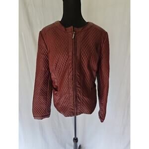 Red faux leather jacket size 16 quilted‎ *see photos for small peeling spots*